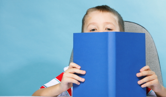 Child Boy Kid Reading A Book On Blue