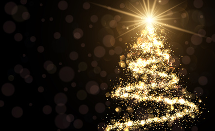 Golden Background With Christmas Tree.